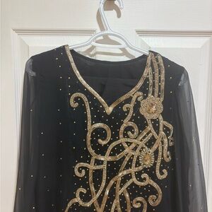 Elegant Black and Gold Embellished Dress